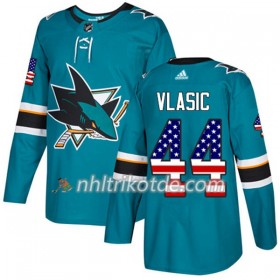 San Jose Sharks Trikot Marc-Edouard Vlasic 44 Adidas 2017-2018 Teal USA Flag Fashion Authentic - Herren